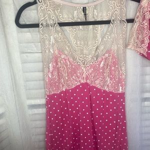 Pink polka dot jammies with shortie shorts and lace back